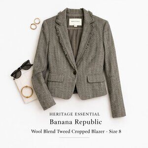 Banana Republic Wool Blend Tweed Cropped Blazer Gray Size 8